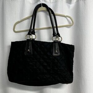 Talbots Women’s Black Nylon Quilted Leather Handle Tote Bag Y2K Career Classic
